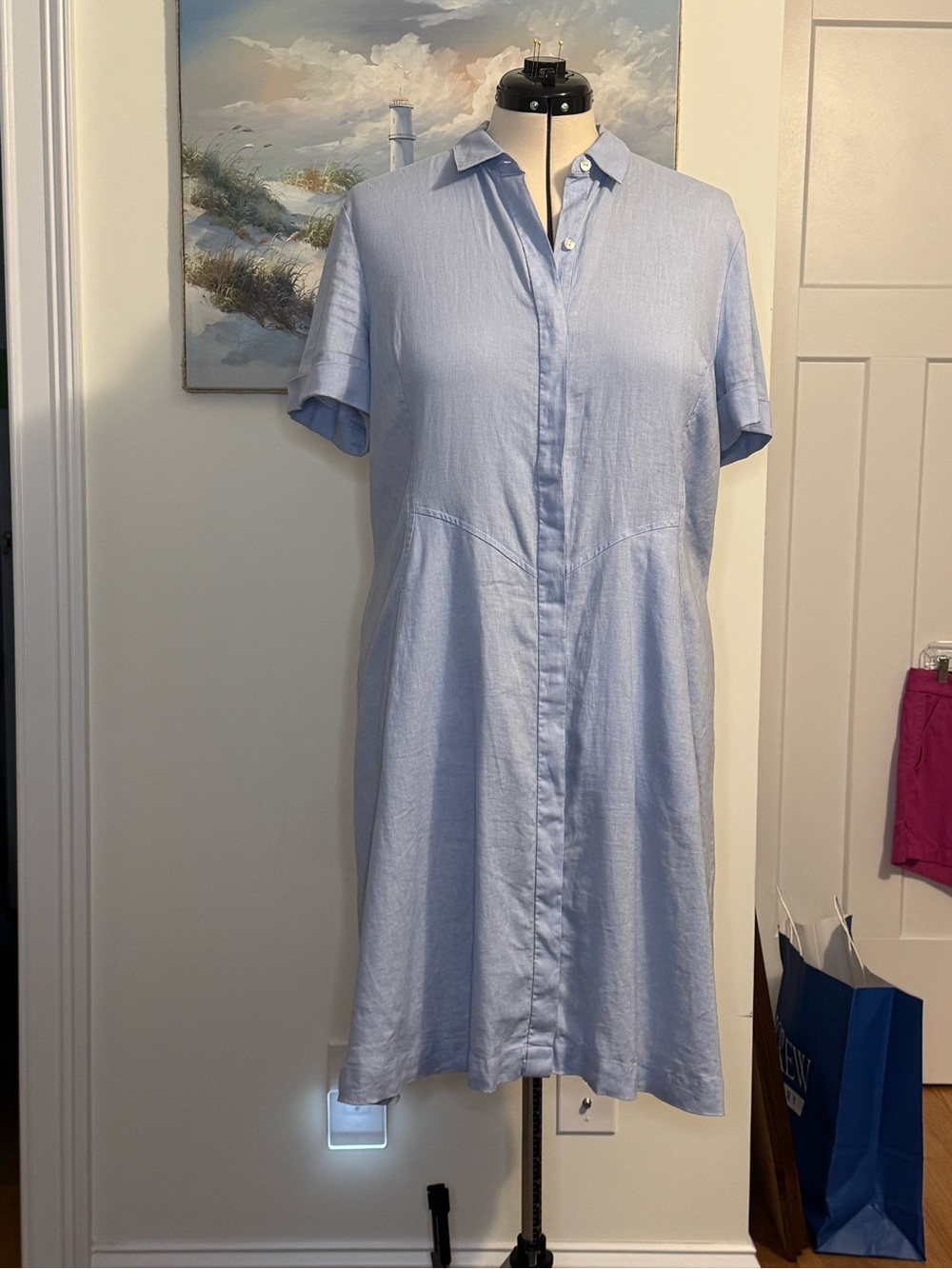 J. Jill love linen Light Blue Button-Front Shirt Dress US L 14